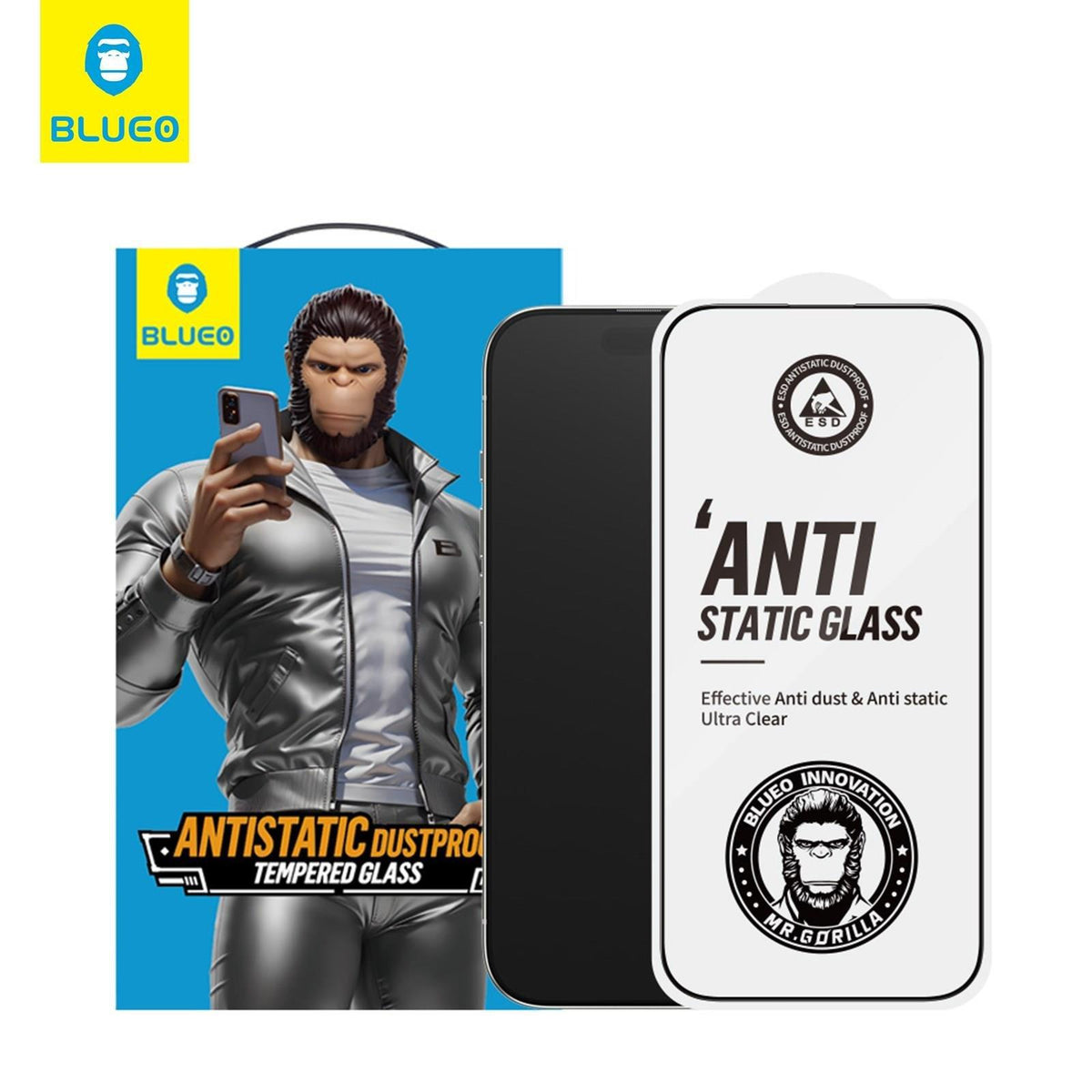 BLUEO Anti Static HD Clear Glass Screen Protector - Fingerprint-Resistant - Dust-Free for iPhone 16 Pro Max · 1