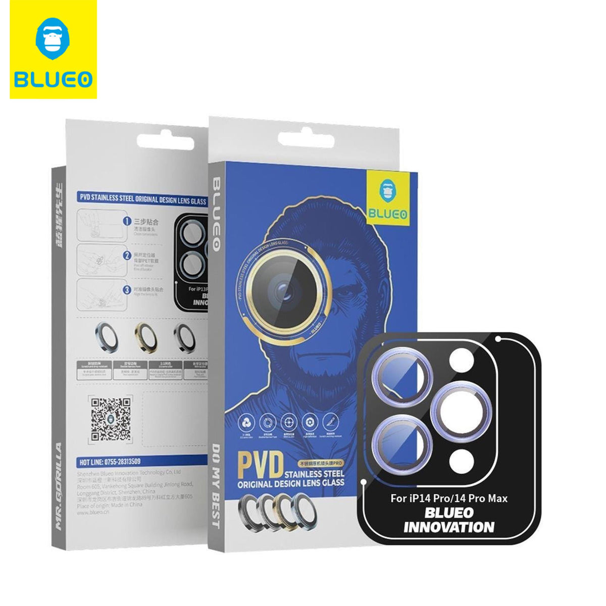 BLUEO Mr. Gorilla Applicator PVD Stainless Steel Camera Lens Protector for iPhone 14 Pro · 1