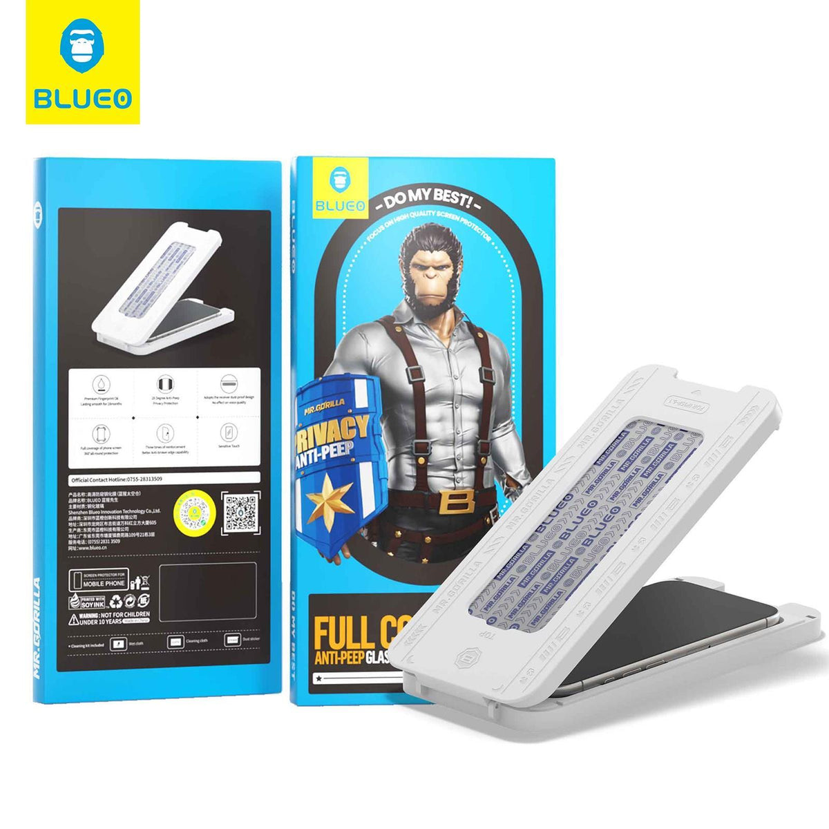 BLUEO with Applicator Privacy Glass Screen Protector HD Clarity for iPhone 14 Pro / iPhone 15 · 1