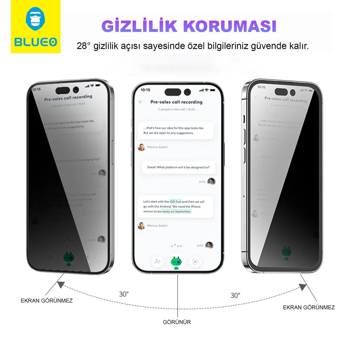 BLUEO Privacy Glass Screen Protector HD Clarity for Samsung Galaxy S24 · 3