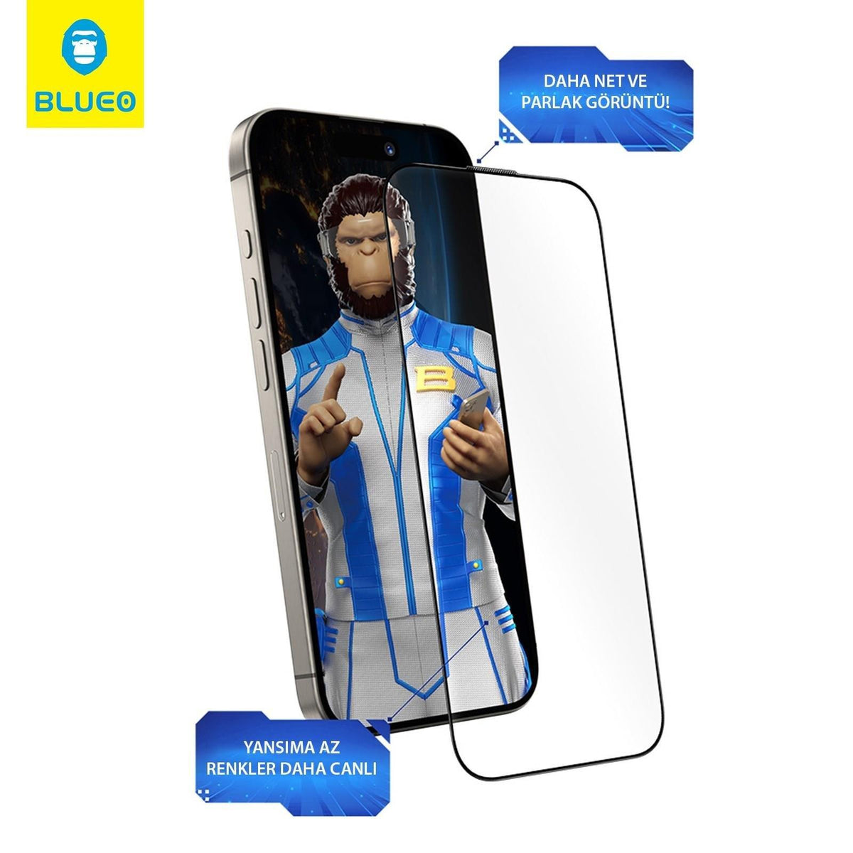 BLUEO with Applicator Anti-Reflective Clear View Glass Screen Protector for iPhone 16 Pro Max · 2