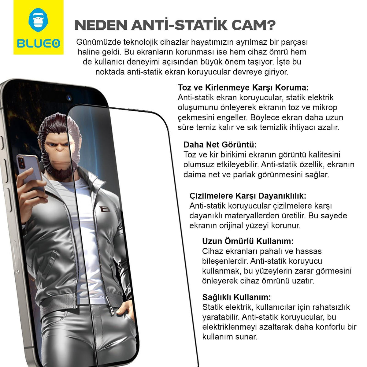 BLUEO Anti-Static Dust and Scratch-Resistant Glass Screen Protector for iPhone 13 / iPhone 13 Pro / iPhone 14 / iPhone 16e · 7