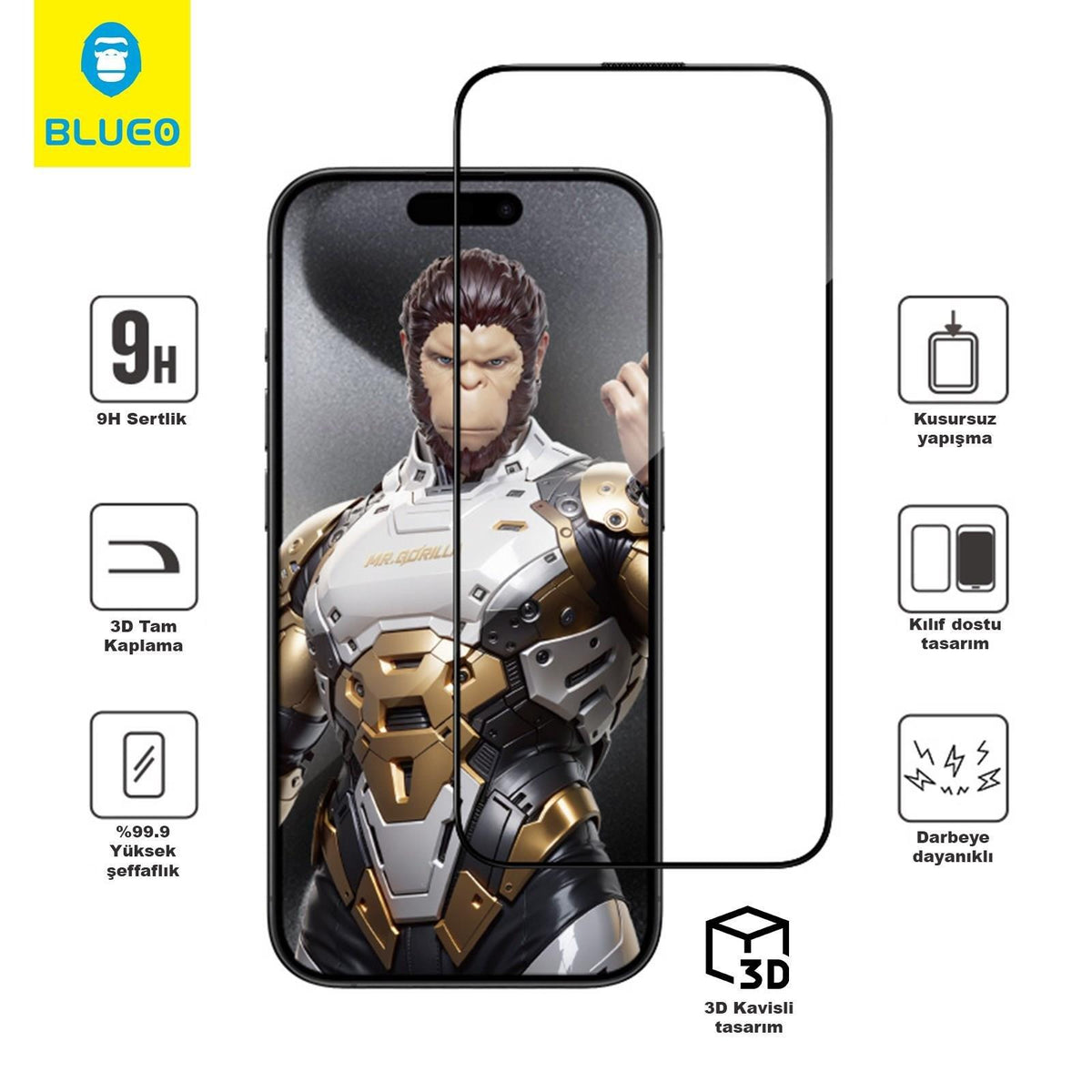BLUEO with Applicator Curved Full-Coverage Anti-Reflective Glass Screen Protector for iPhone 16 Pro · 3