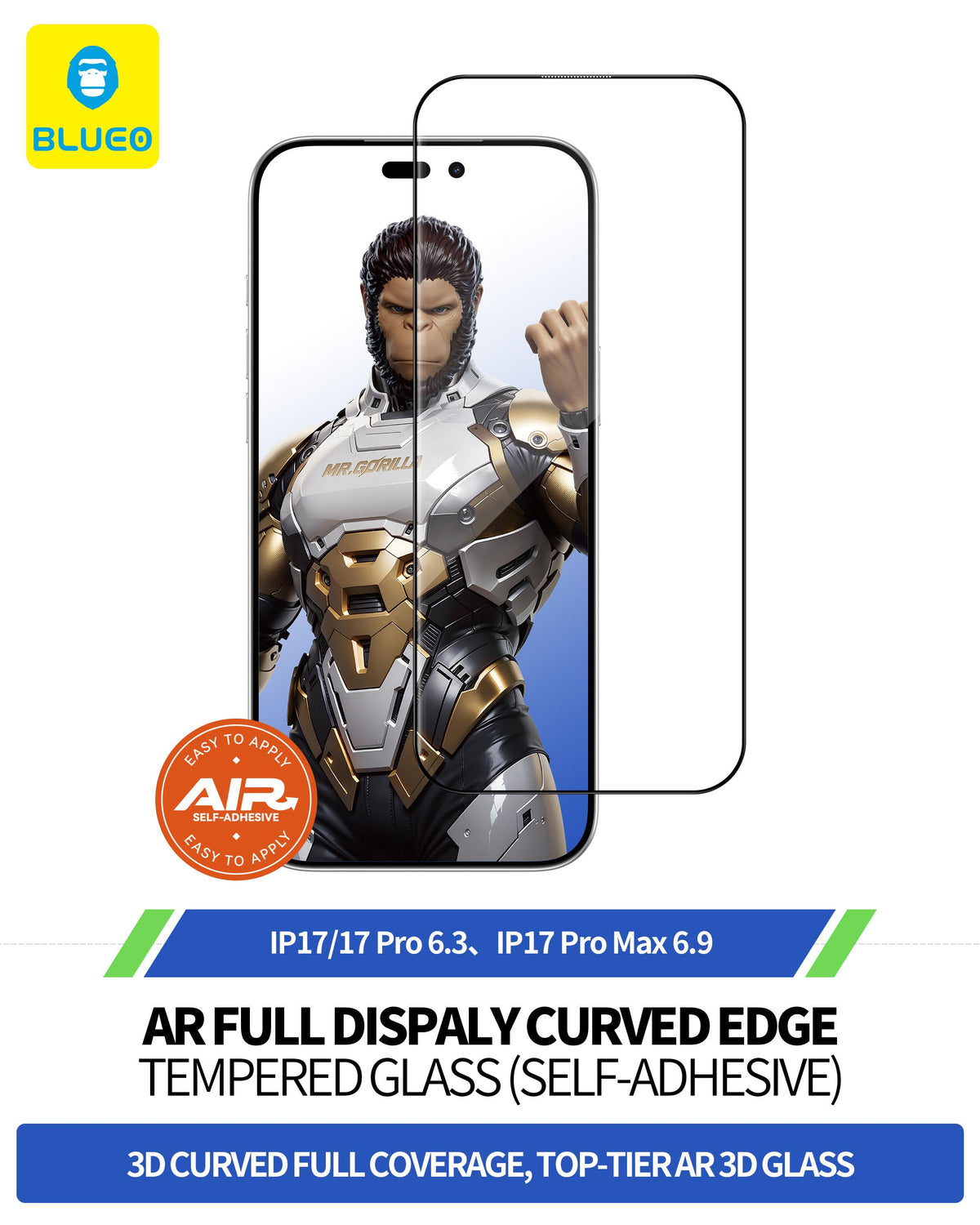 BLUEO AR 3D Curved Anti-Reflective Curved Full-Coverage Screen Protector for iPhone 17 / iPhone 17 Pro · 2