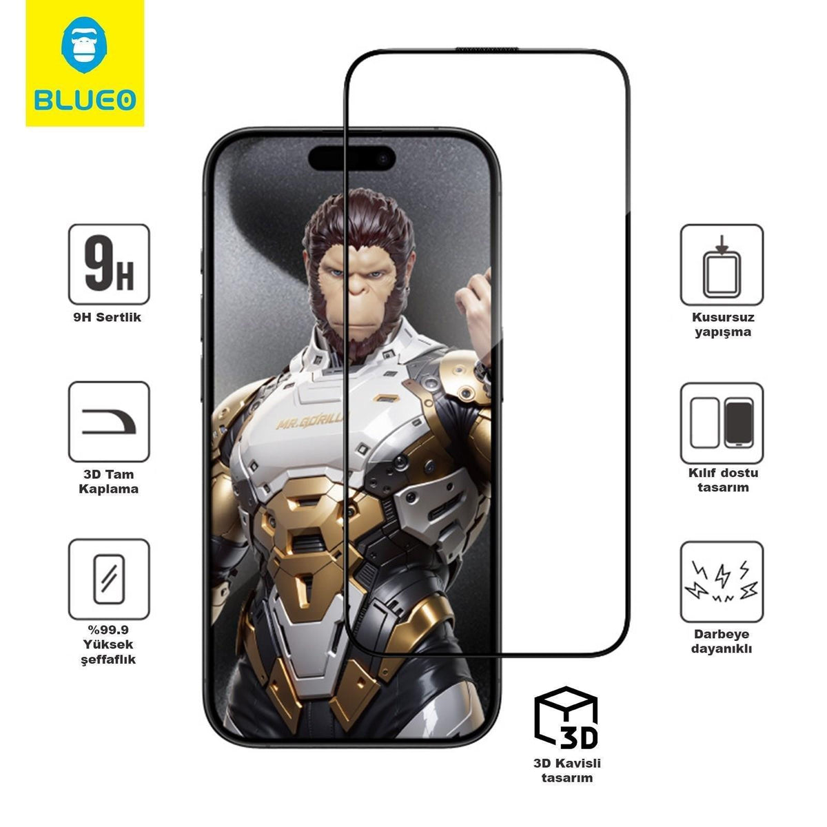 BLUEO with Applicator Curved Full-Coverage Screen Protector for iPhone 16 Pro Max · 5