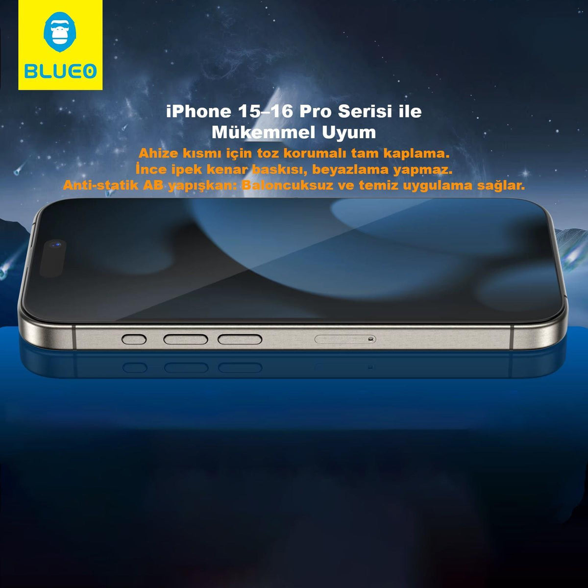 BLUEO with Easy Installation Applicator 7 Mohs Hardness Scratch-Resistant Glass Screen Protector for iPhone 16 Pro Max · 6