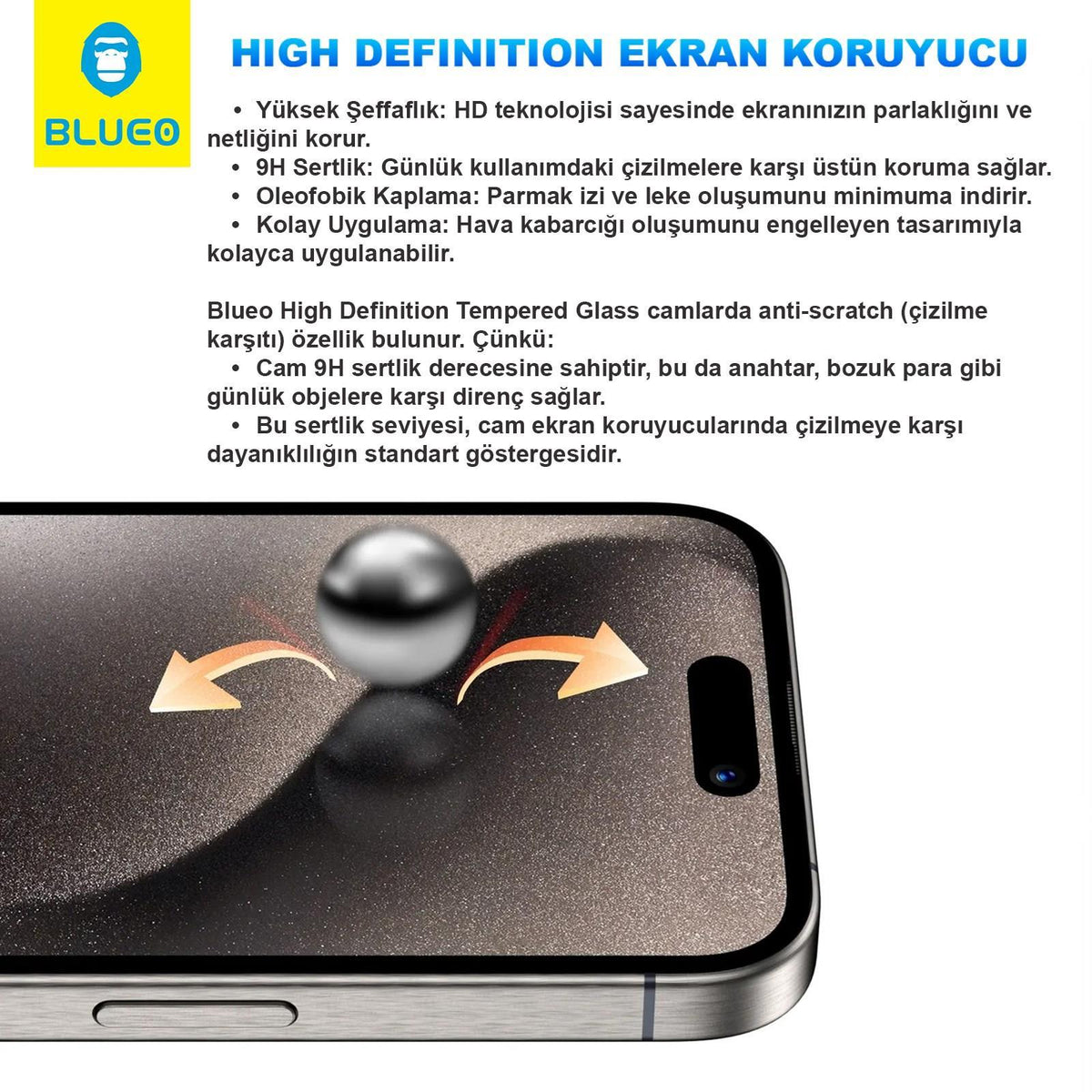 BLUEO Fingerprint izine Resistant 9H HD Glass Clear Screen Protector for iPhone 13 / iPhone 13 Pro / iPhone 14 · 2