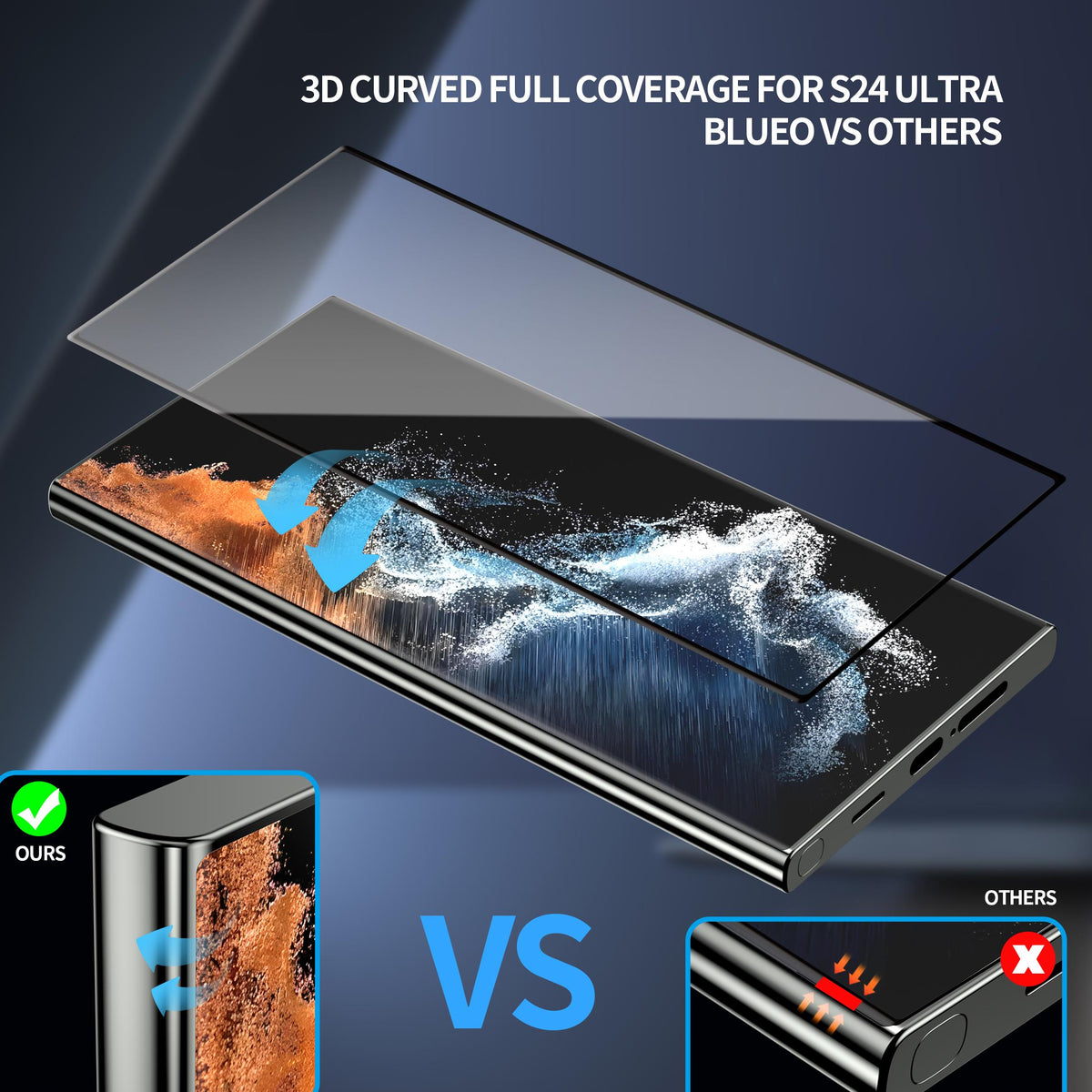 BLUEO with Applicator Curved Thin Full-Coverage Glass Screen Protector for Samsung Galaxy S24 Ultra · 8