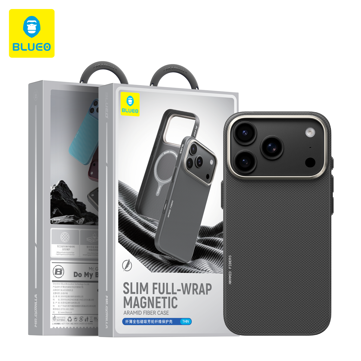 BLUEO Slim Full-Wrap Magnetic Aramid Fiber Case for iPhone 17 Pro Max / iPhone 18 Pro Max · 3