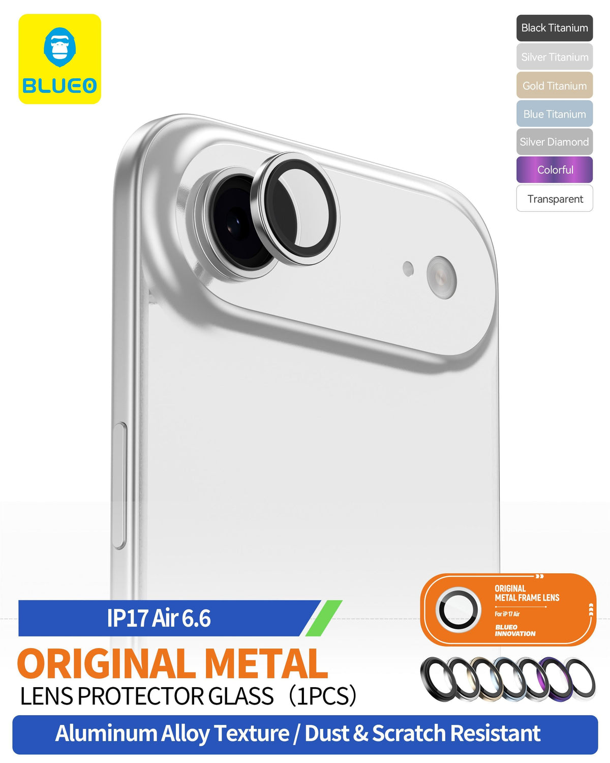 BLUEO Camera Lens Protector, Anti-Reflective for iPhone 17 Air · 6