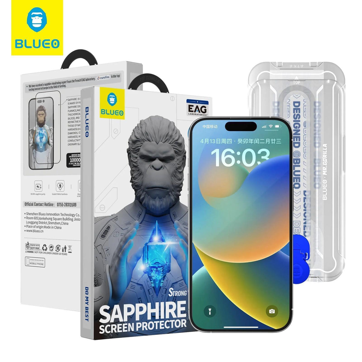 BLUEO with Applicator 9 Mohs %99.99 Sapphire 3D Curved Screen Protector for iPhone 15 Pro · 1