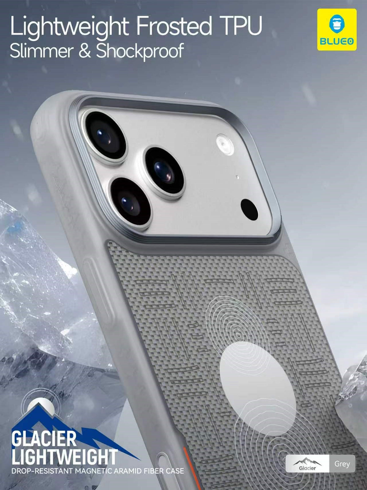 BLUEO iPhone 17 Pro / 18 Pro Glacier Lightweight Drop-Resistant Magnetic Aramid Fiber Case · 2