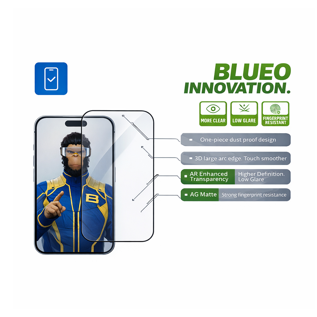 BLUEO Anti-Reflective&AG Matte Tempered Glass Screen Protector for iPhone 17 Pro Max · 4