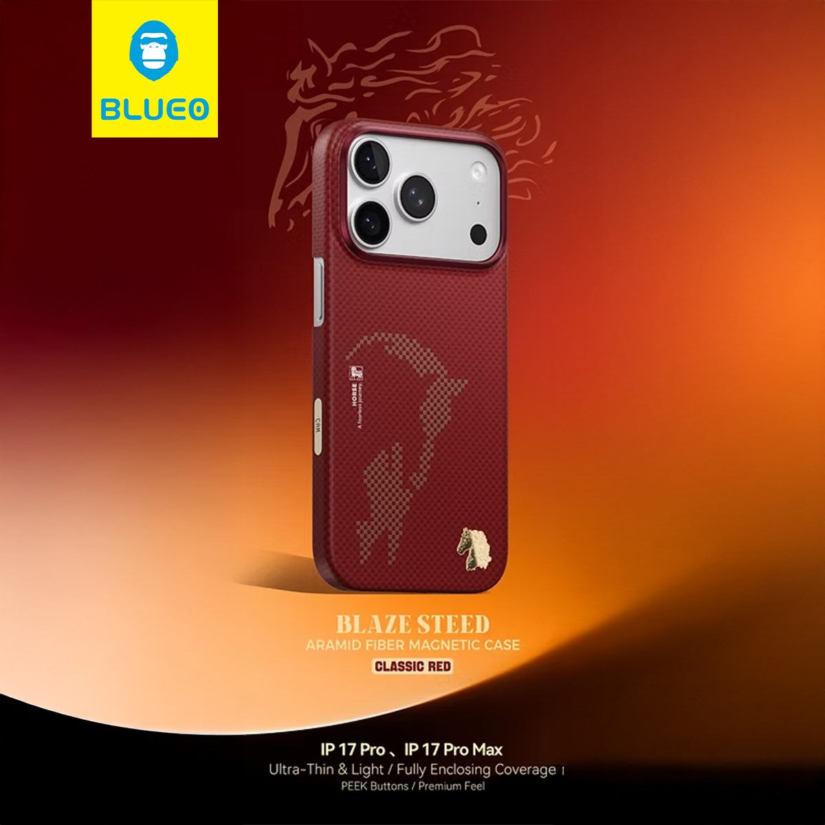 BLUEO Blaze Steed Aramid Fiber Magnetic Case for iPhone 17 Pro Max · 3