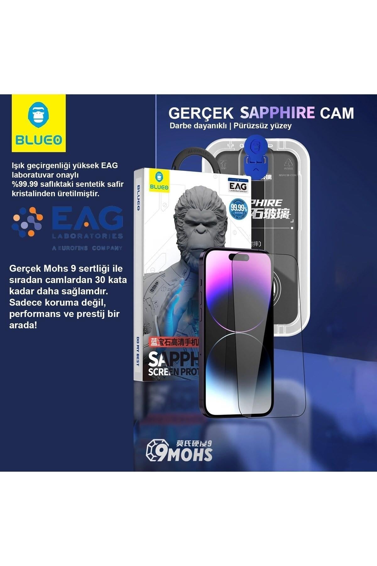 BLUEO with Applicator 9 MOhs %99.99 Sapphire Privacy Screen Protector for iPhone 17 / iPhone 17 Pro · 8