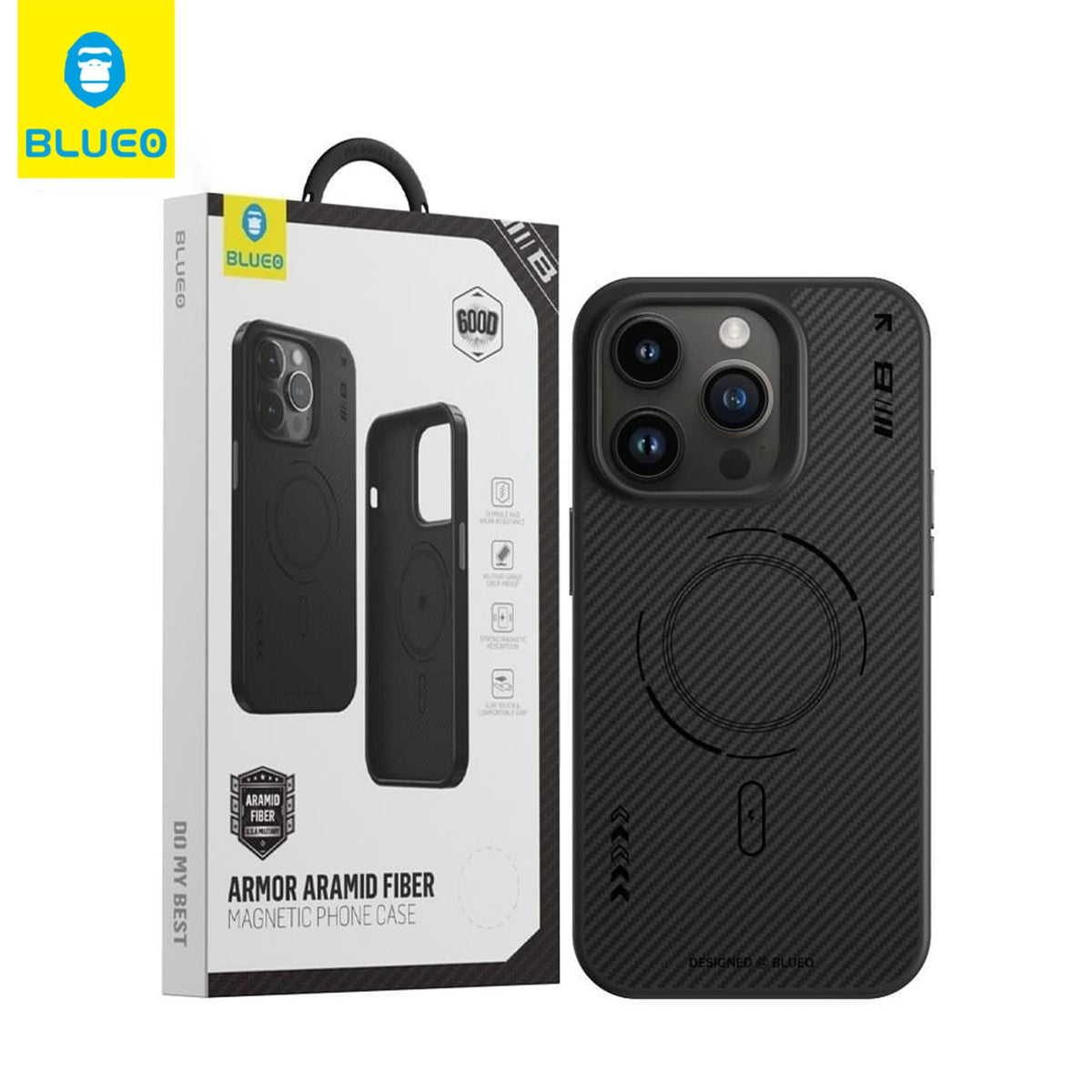 BLUEO Carbon Fiber MagSafe-Compatible Darbe Koruma Silicone Case for iPhone 15 Pro Max · 2