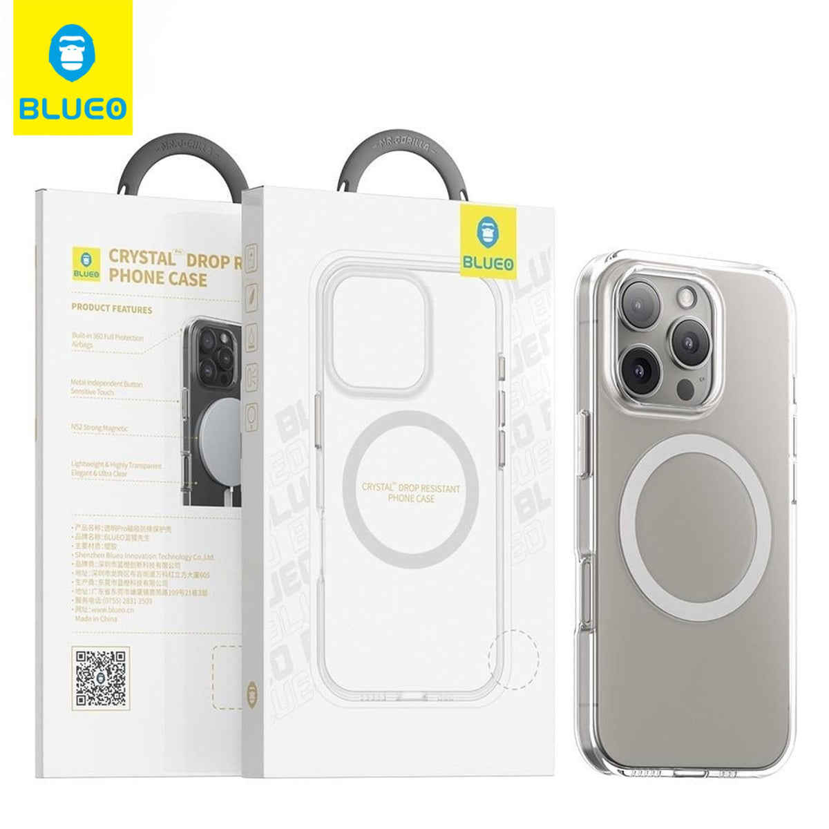 BLUEO MagSafe-Compatible 360 Airbag Koruması AF Oleofobik Kaplama Case for iPhone 16 · 2