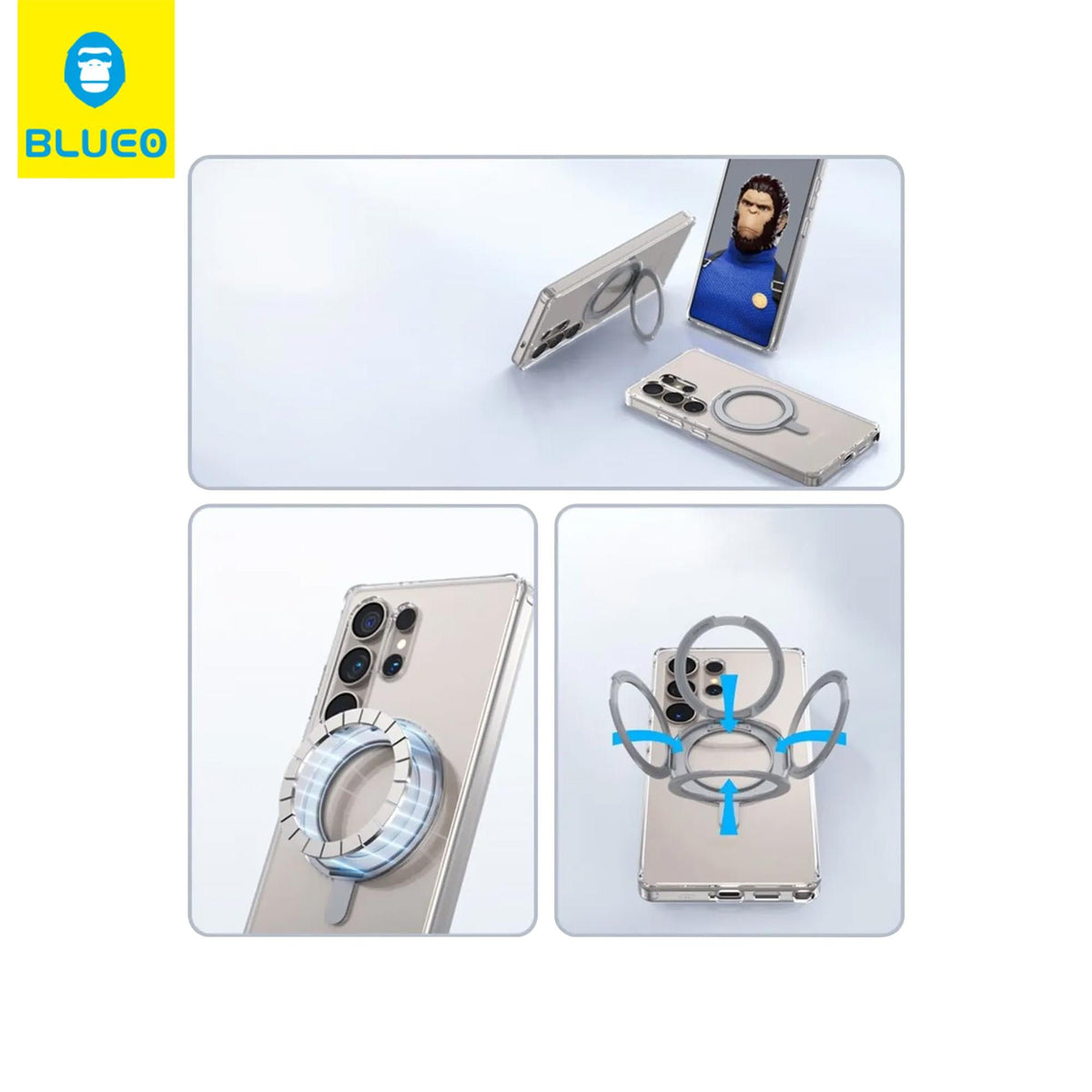 BLUEO Clear Case · 360° Dönebilen Stand, MagSafe, Toz Korumalı for Samsung Galaxy S25 Plus · 2