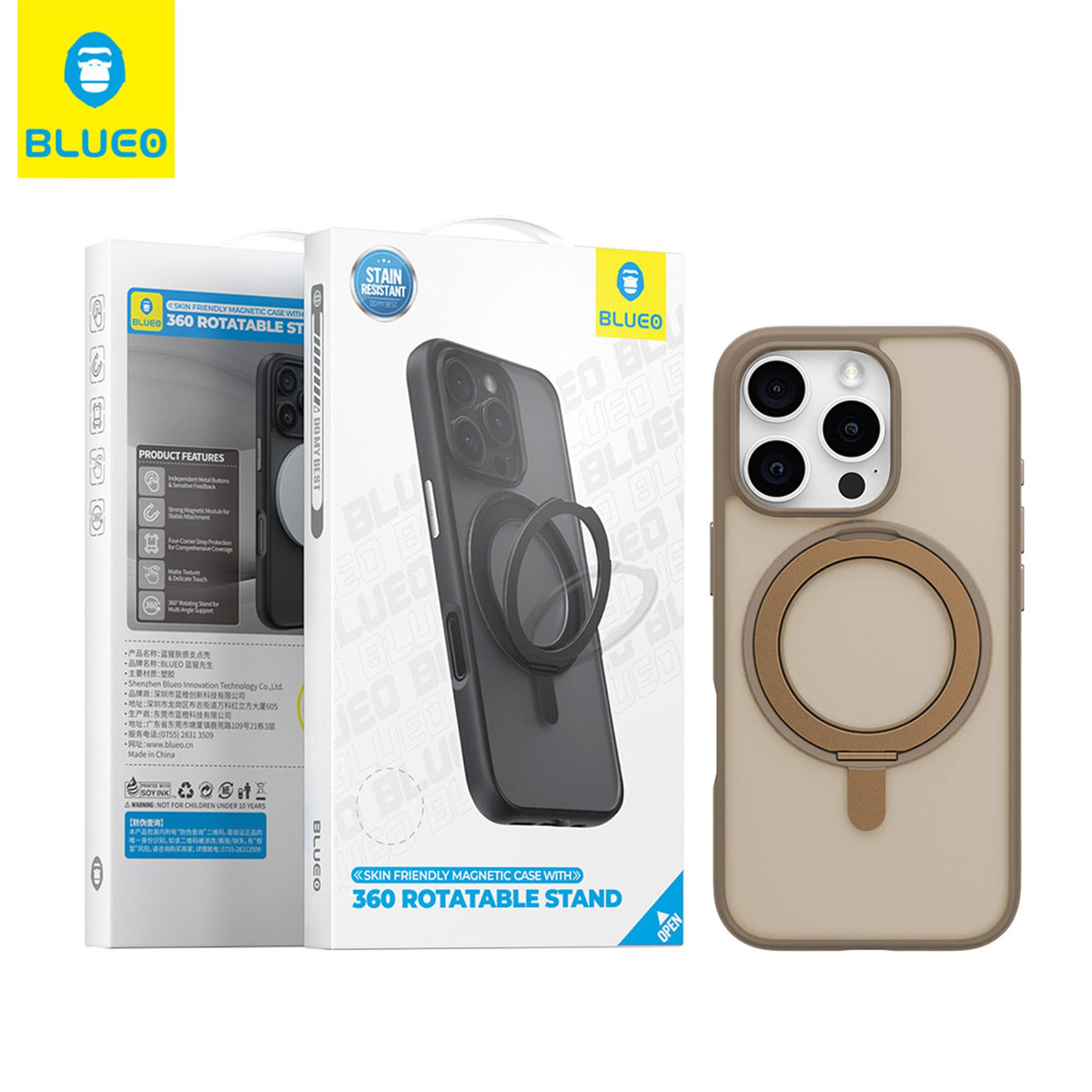 BLUEO MagSafe-Compatible 360° Döner Stand Skin Friendly Matte Case for iPhone 16 Pro · 3