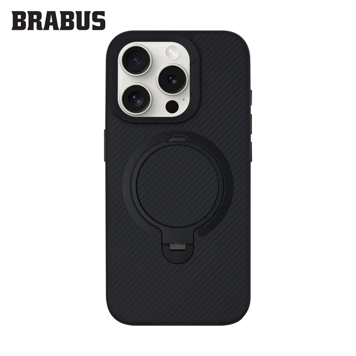 BRABUS iPhone 15 Pro Max MagSafe-Compatible Carbon Fiber-Covered Metal Stand Anti-Shock Urban Silicone Case · 2