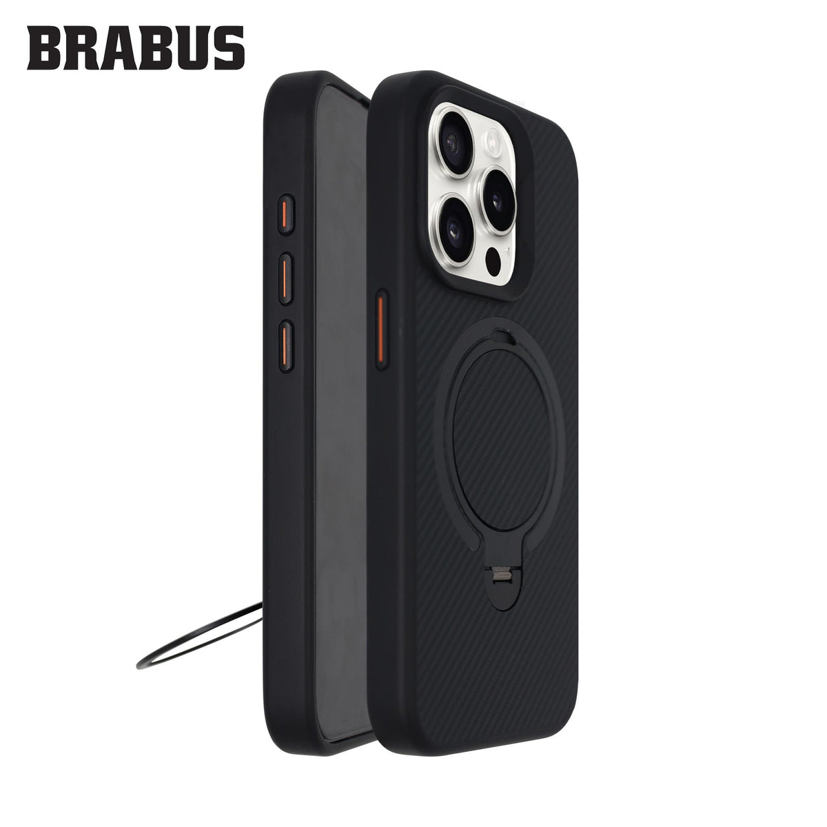 BRABUS iPhone 15 Pro Max MagSafe-Compatible Carbon Fiber-Covered Metal Stand Anti-Shock Urban Silicone Case · 4