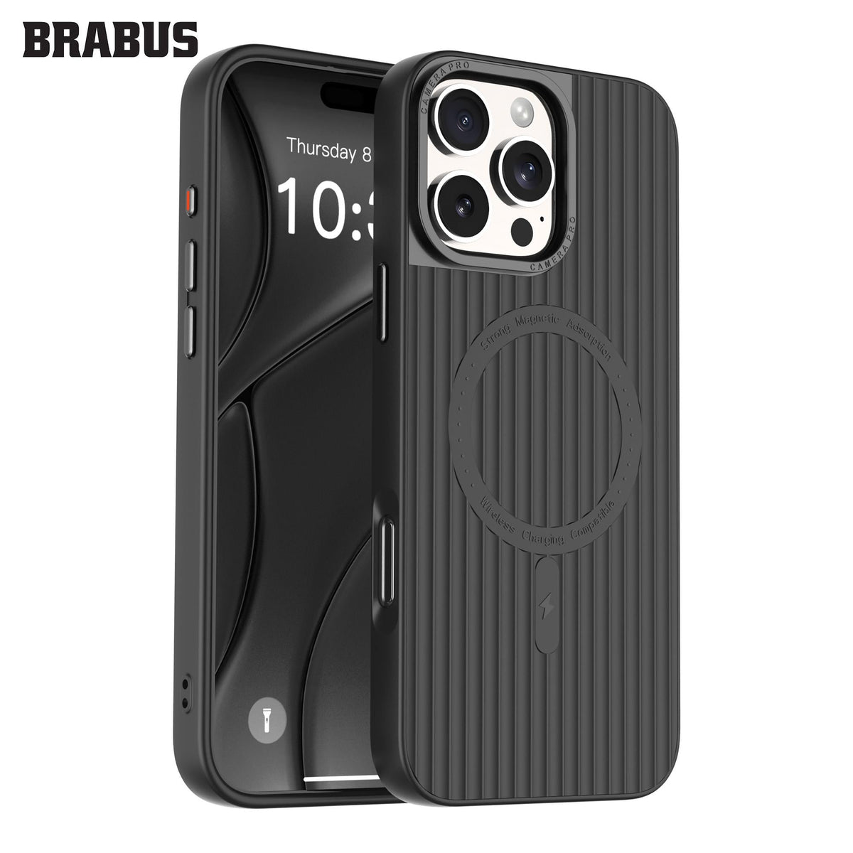 BRABUS iPhone 16 Pro MagSafe-Compatible Ribbedlı Arka Matte Yüzey Velvet-Lined Soft Rio Silicone Case · 2