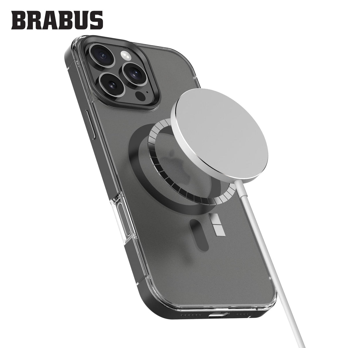 BRABUS iPhone 16 Pro MagSafe-Compatible Clear Frosted Metal Bumper Kenarlı Matte Loft Silicone Case · 3