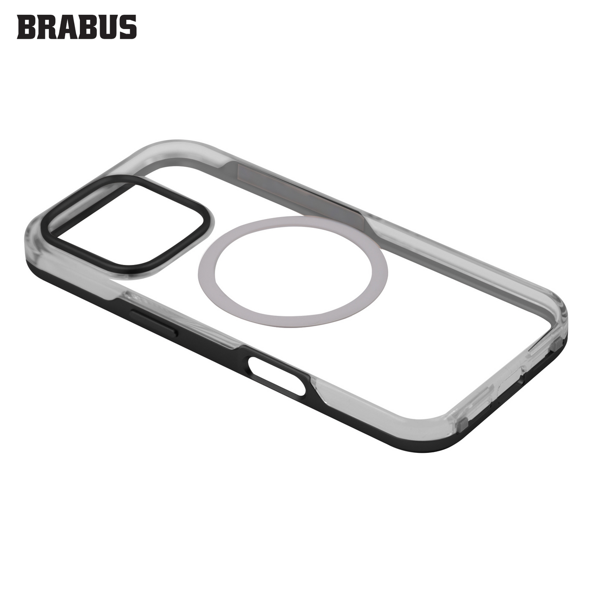 BRABUS iPhone 16 Pro Max Çift Parça Kilitleme Mekanizmalı Kenarları Colored Metal Arkası Clear Silicone Tyga Case · 2