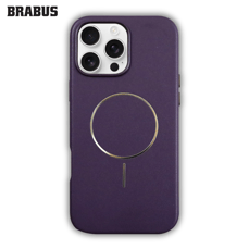 BRABUS iPhone 16 Pro Max Gold MagSafe Detail Deri Görünümlü Velvet-Lined Tax Silicone Case · 1