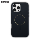 BRABUS iPhone 16 Pro Max Gold MagSafe Detail Deri Görünümlü Velvet-Lined Tax Silicone Case · 2