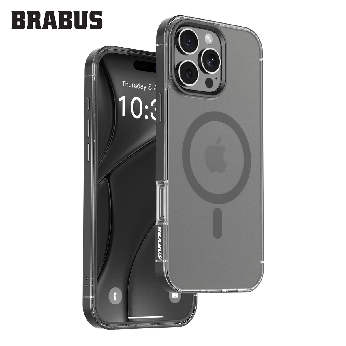 BRABUS iPhone 16 Pro Max MagSafe-Compatible Clear Frosted Metal Bumper Kenarlı Matte Loft Silicone Case · 2