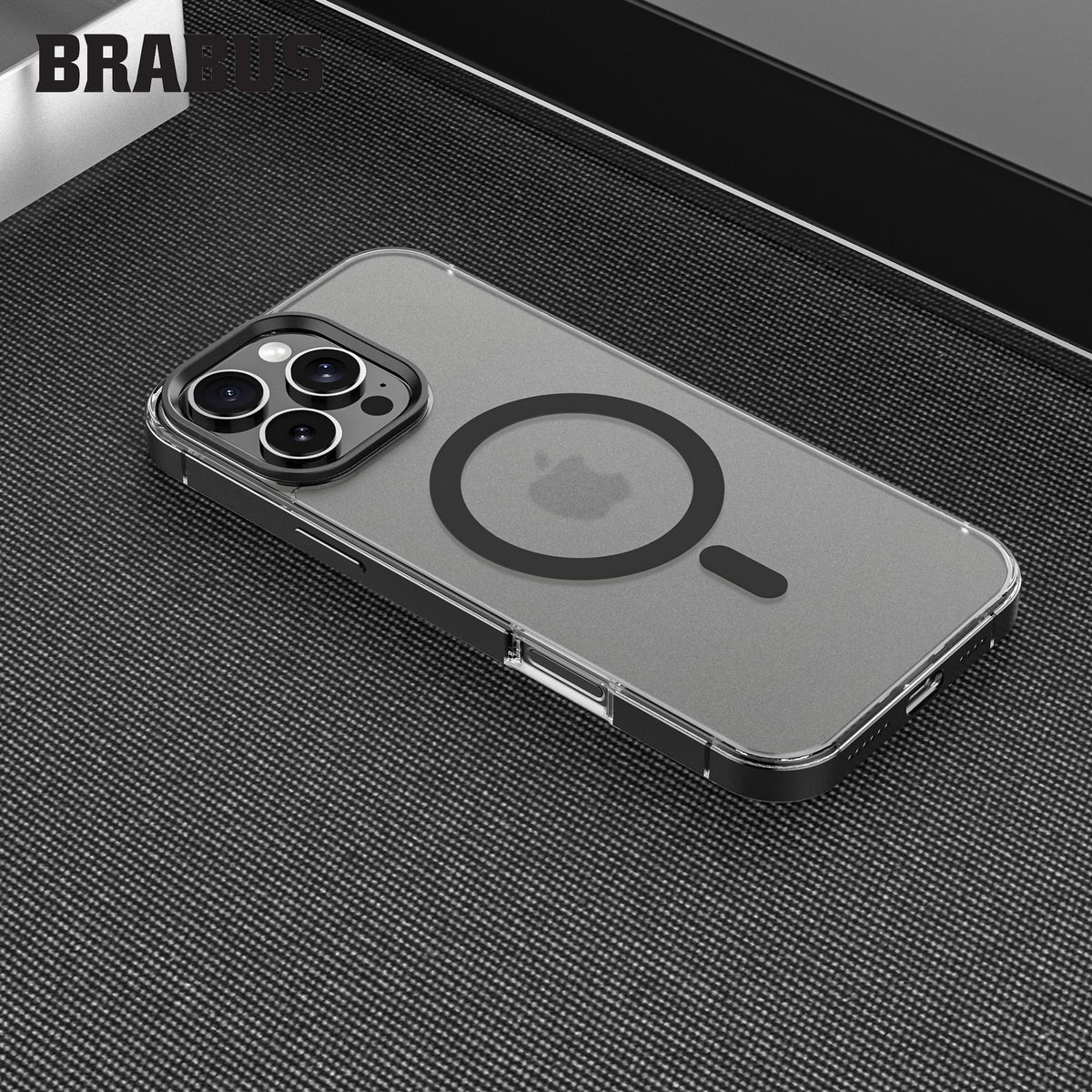 BRABUS iPhone 16 Pro Max MagSafe-Compatible Clear Frosted Metal Bumper Kenarlı Matte Loft Silicone Case · 4