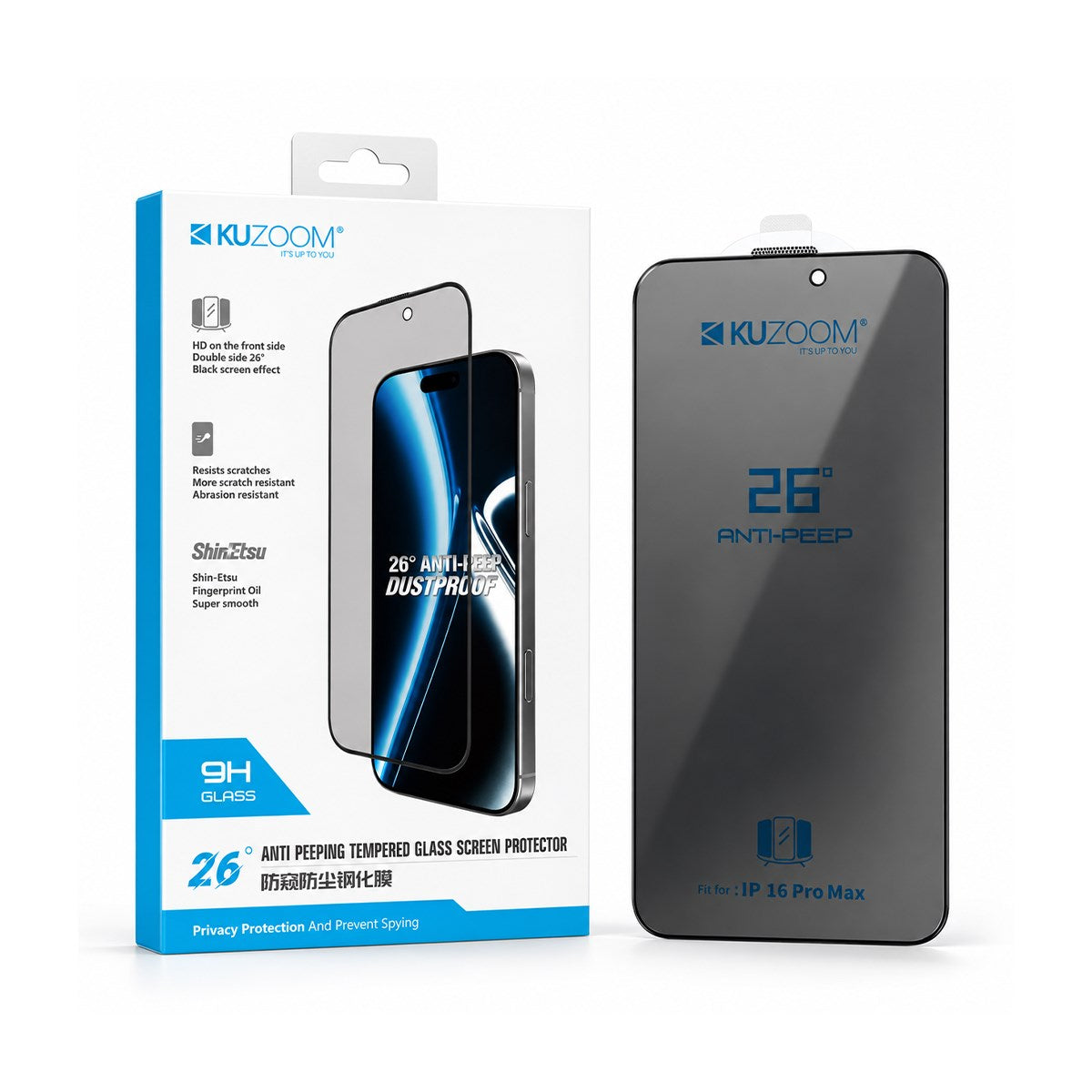 KUZOOM Tempered Privacy Glass Screen Protector for iPhone 18 Pro · 1