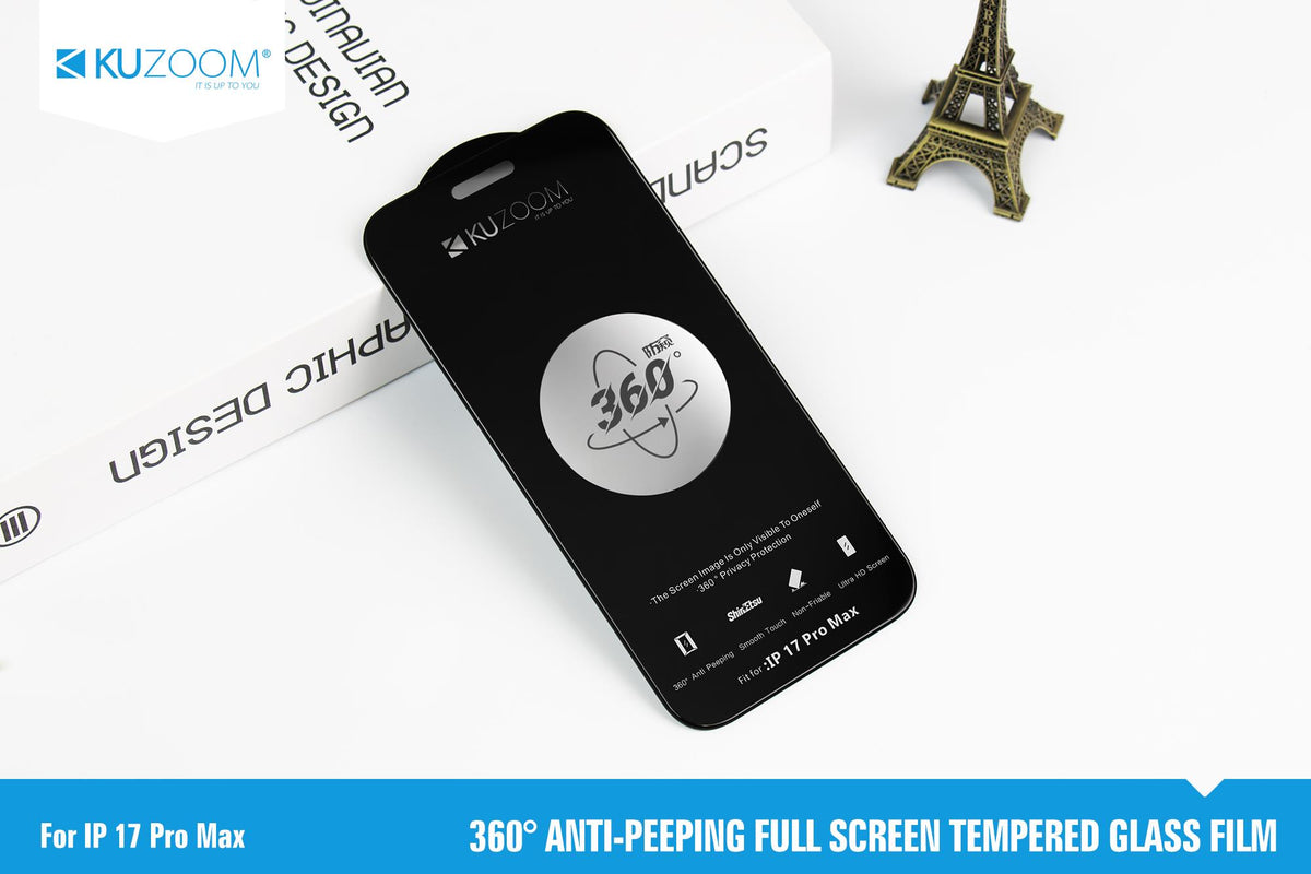 KUZOOM 360° Anti-Peep Full Screen Tempered Privacy Glass Screen Protector for iPhone 17 · 4