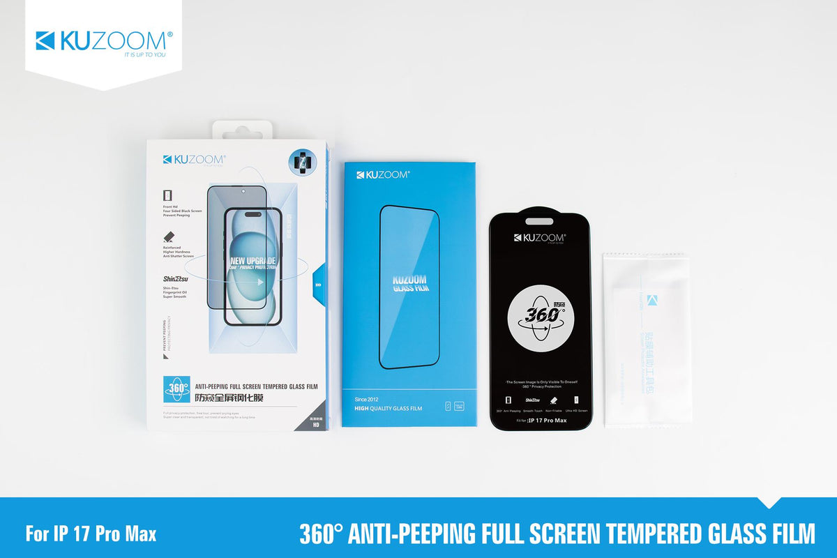 KUZOOM 360° Anti-Peep Full Screen Tempered Privacy Glass Screen Protector for iPhone 17 · 2