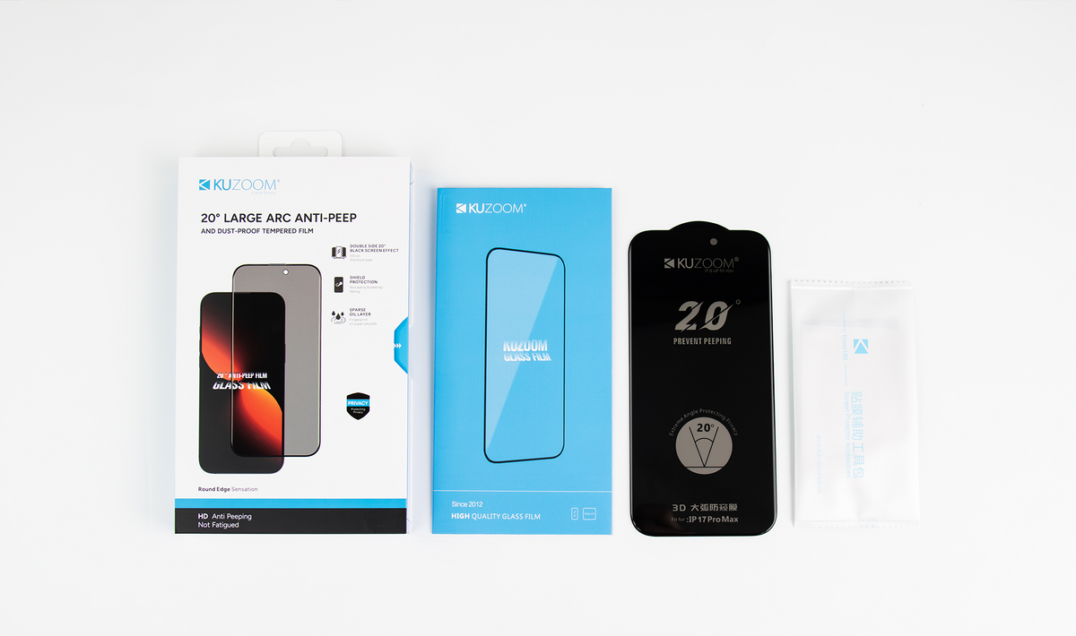 KUZOOM Large Anti-Peep Privacy Screen Fingerprint-Resistant Glass Screen Protector for iPhone 16 Pro Max · 4