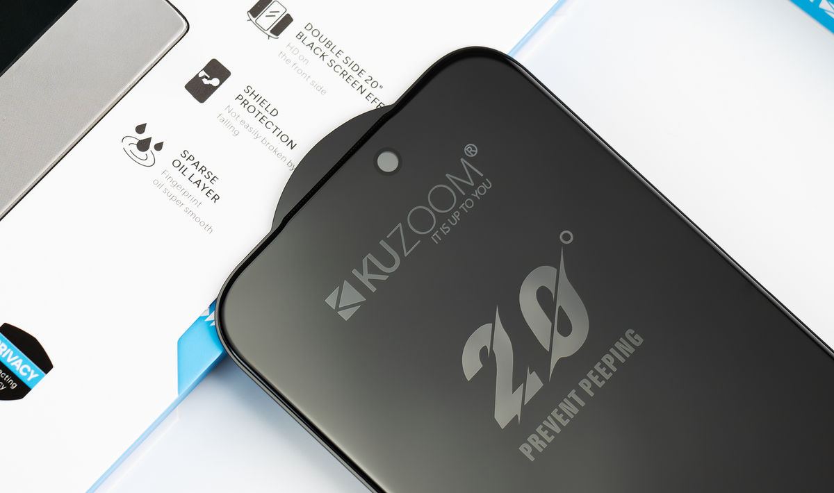 KUZOOM Anti-Peep Privacy Screen Fingerprint-Resistant Glass Screen Protector for iPhone 16e / iPhone 14 / iPhone 13 / iPhone 13 Pro · 3