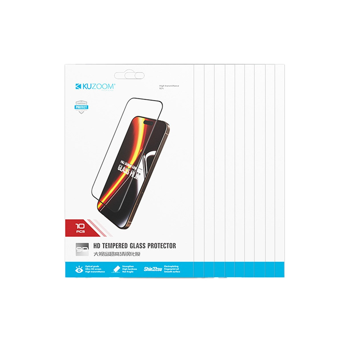 KUZOOM 10 Pack HD Curved Fingerprint-Resistant Glass Screen Protector for iPhone 18 Pro Max · 2