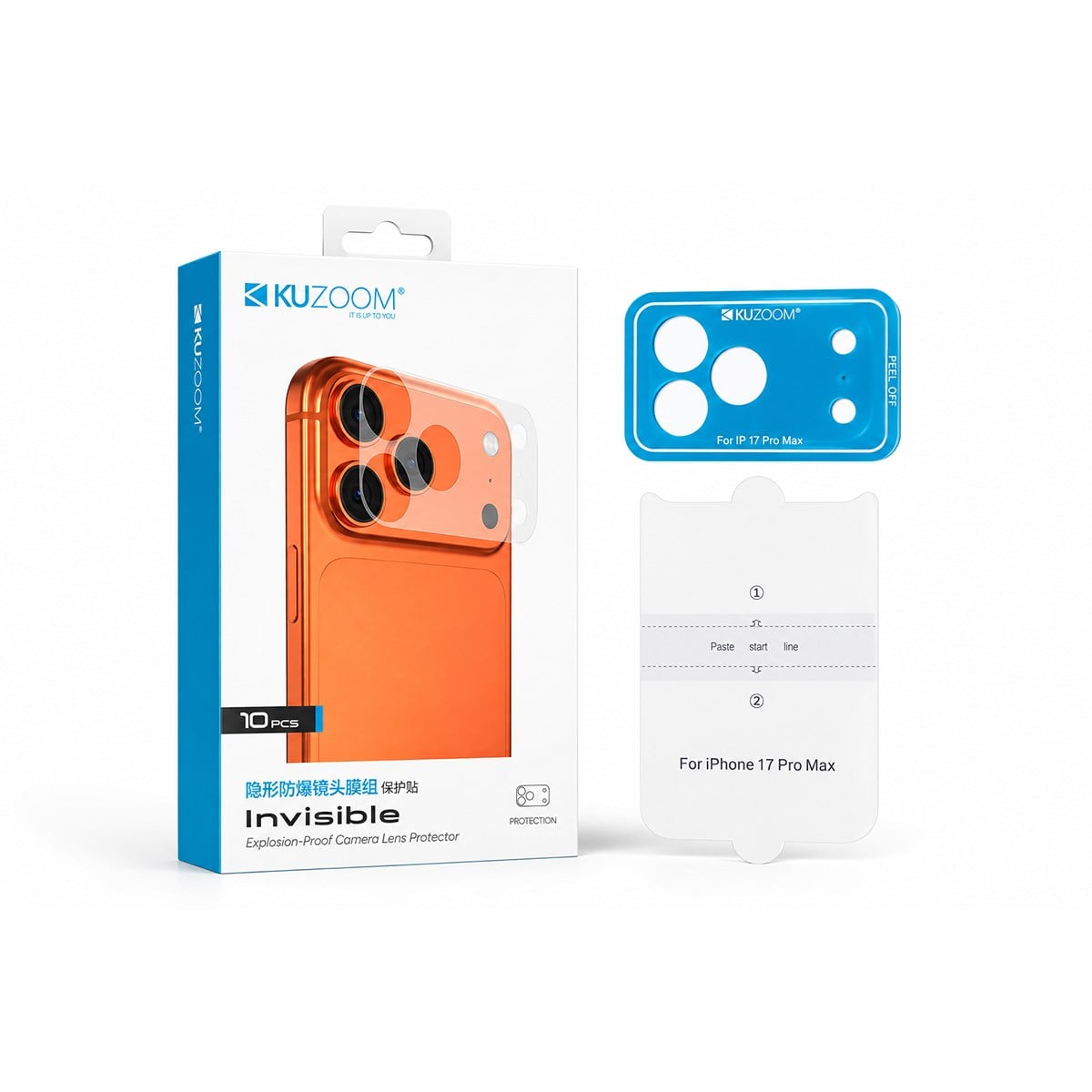 KUZOOM Invisible Shock-Resistant Lens Module 10 Pack Protection Film for iPhone 18 Pro Max · 2