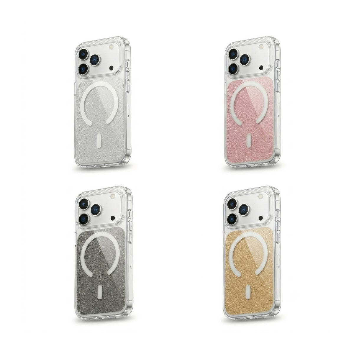 MOPAL MagSafe-Compatible Clear Glitter Detail Boxed Metal Buttons Sim Phone Case for iPhone 13 / iPhone 14 · 1