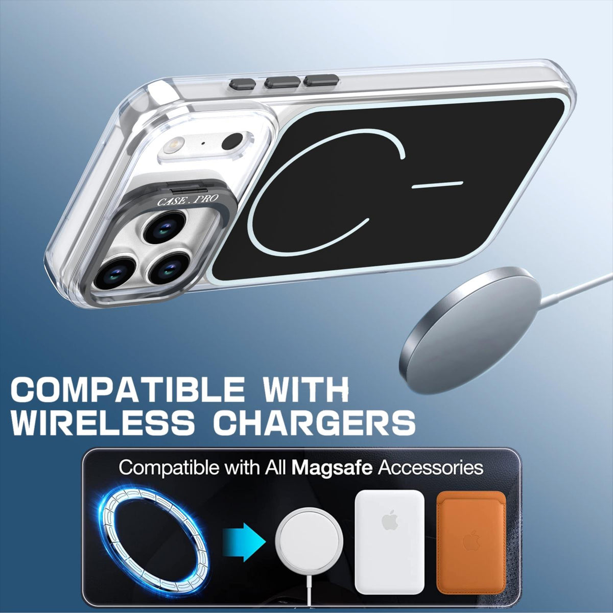 MOPAL MagSafe-Compatible Stand Plastic Edges Fin Silicone Case for iPhone 16 Pro Max · 3