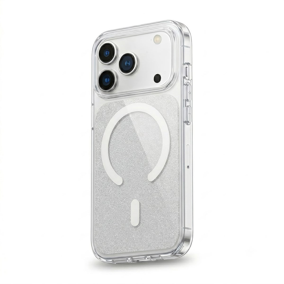 MOPAL MagSafe-Compatible Clear Glitter Detail Boxed Metal Buttons Sim Phone Case for iPhone 17 Pro Max · 2