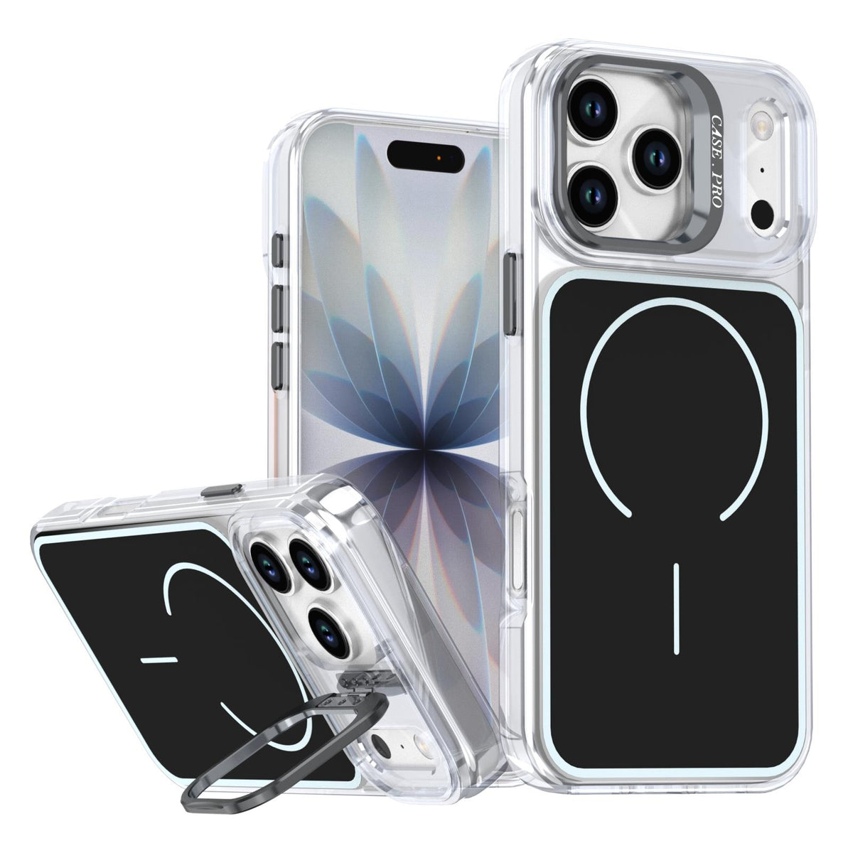 MOPAL MagSafe-Compatible Stand Plastic Edges Fin Silicone Case for iPhone 17 Pro Max · 2