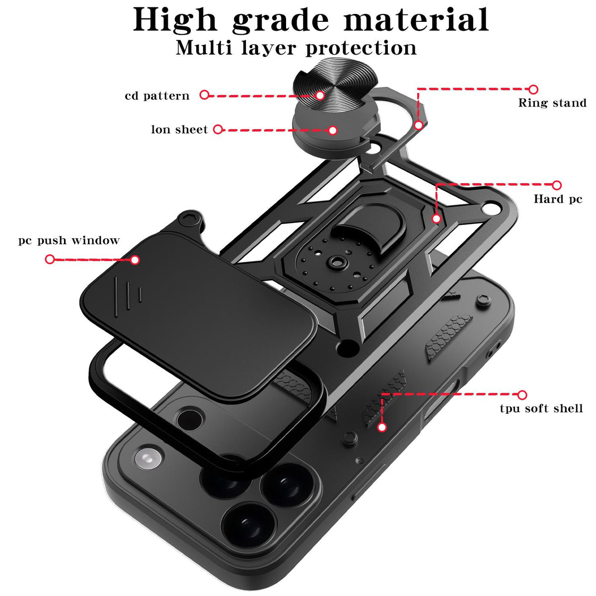 MOPAL iPhone 17 Pro Stand Sliding Shock-Resistant Slide Silicone Case · 4