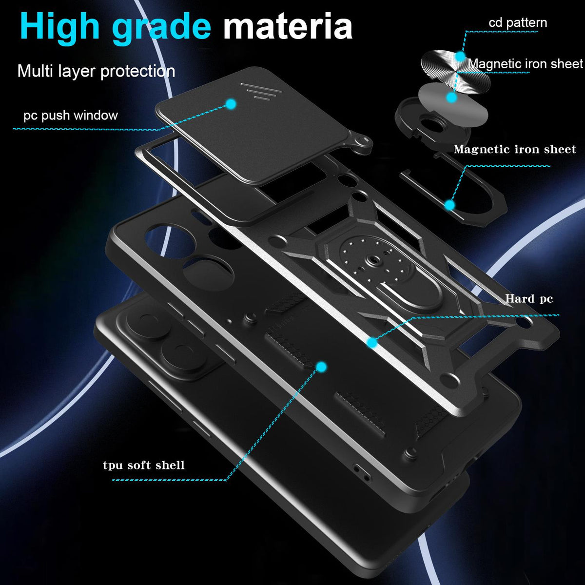 MOPAL Xiaomi Redmi Note 14 4G Stand Sliding Shock-Resistant Slide Silicone Case · 8