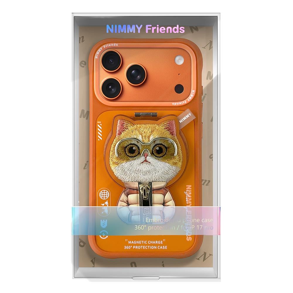 NIMMY Case MagSafe Embroidered Cat Figürü Zipper Detail 2.0 Turuncu 360° Koruma for iPhone 17 Pro / iPhone 18 Pro · 7
