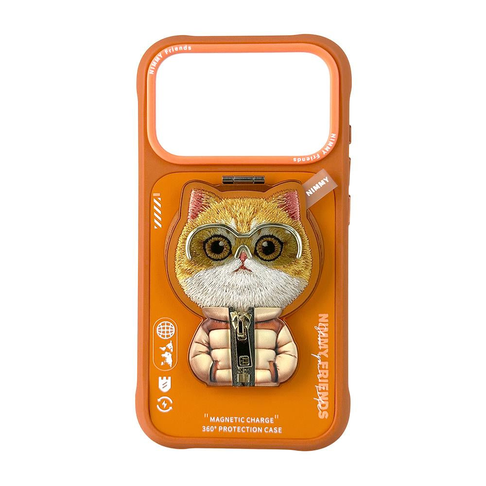 NIMMY Case MagSafe Embroidered Cat Figürü Zipper Detail 2.0 Turuncu 360° Koruma for iPhone 17 Pro / iPhone 18 Pro · 1