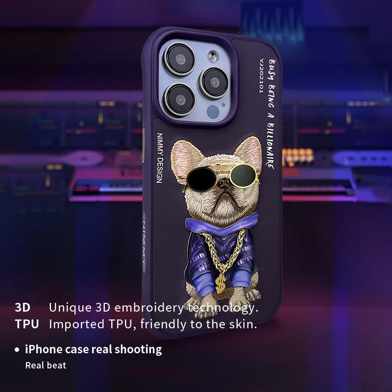 NIMMY iPhone 13 Pro · 3D Embroidered Dog Figürlü Gözlük and Zincir Detail Cool Glasses Case · 4