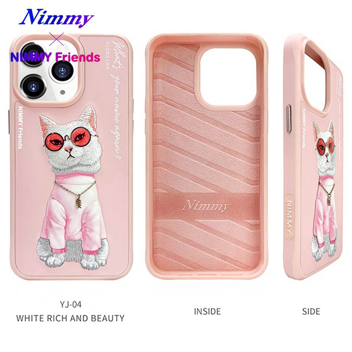 NIMMY iPhone 13 Pro · 3D Embroidered Cat Figürlü Gözlük and Zincir Detail Cool Glasses Case · 2