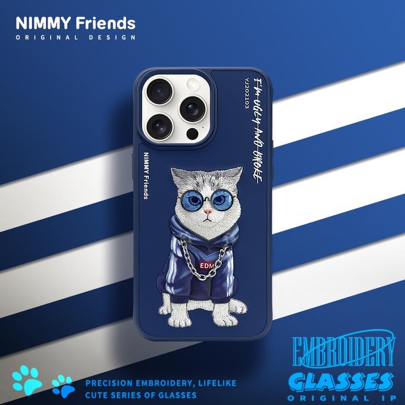 NIMMY iPhone 13 Pro Max · 3D Embroidered Cat Figürlü Gözlük and Zincir Detail Cool Glasses Case · 8